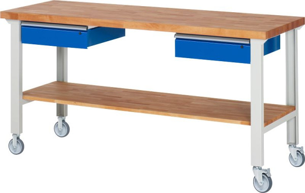 RAU Fahrbare Werkbank 7002A7, 2000x700x1000mm, je 2 Bockrollen und Lenkrollen, 05-7002A7-207B4S22.11
