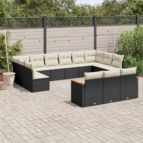 vidaXL 13-teilig Garten-Sofagarnitur mit Kissen Schwarz Poly Rattan, 3226455