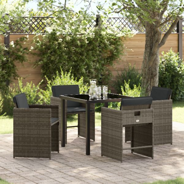 vidaXL 5-teiliges Gartenmöbel-Set mit Kissen Graues Poly-Rattan, 3379980