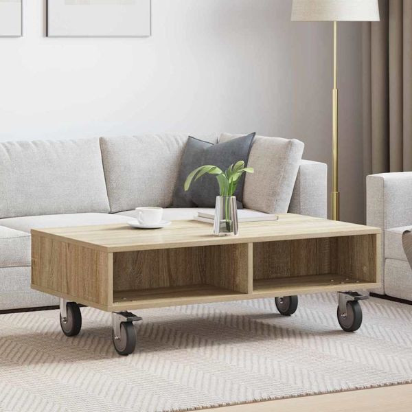 vidaXL Beistelltisch mit Rädern Sonoma-Eiche 90 x 50 x 30 cm, 891018