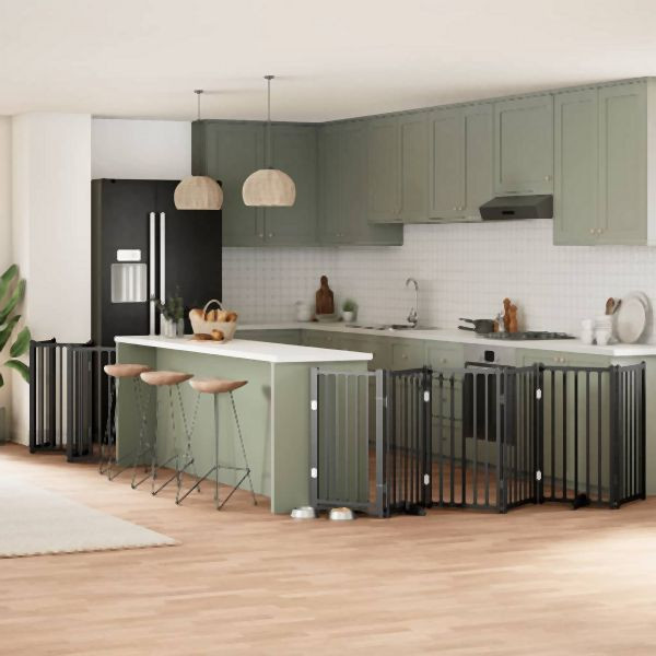 vidaXL 12-tlg. Hundetor mit Tür Faltbar Schwarz 600 cm Pappelholz, 3155713