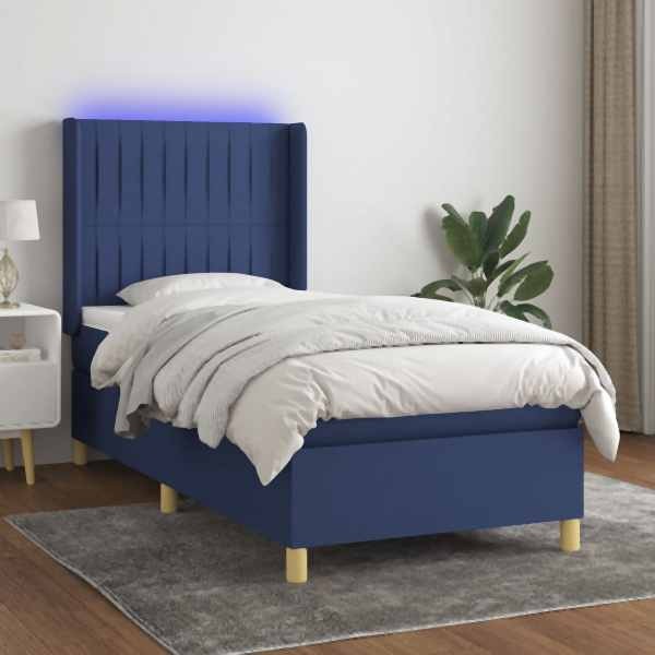 vidaXL Boxspringbett mit Matratze & LED Blau 90x200 cm Stoff, 3139011