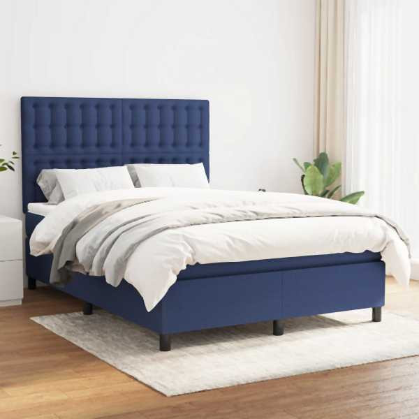 vidaXL Boxspringbett mit Matratze Blau 140x190 cm Stoff, 3142095