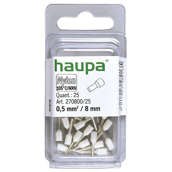 Haupa isolierte Aderendhülse 0,5 mm²/8 mm weiß, VE: 25 Stück, 270800/25