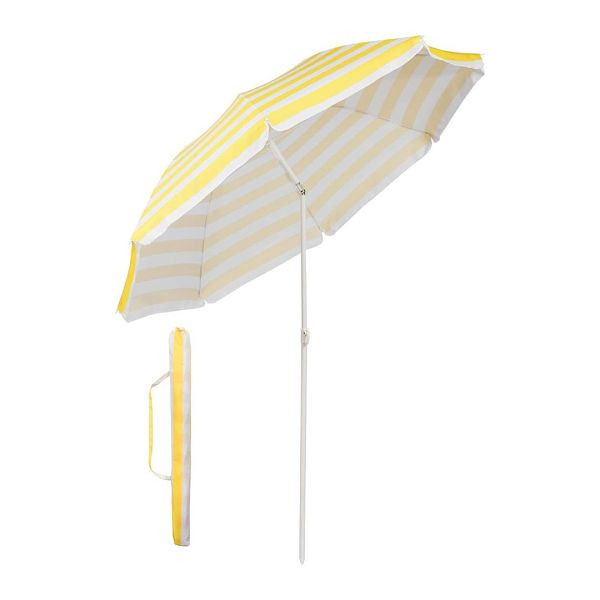Sekey® 160 cm Sonnenschirm rund, Farbe: gelb-weiß gestreift, 39916003
