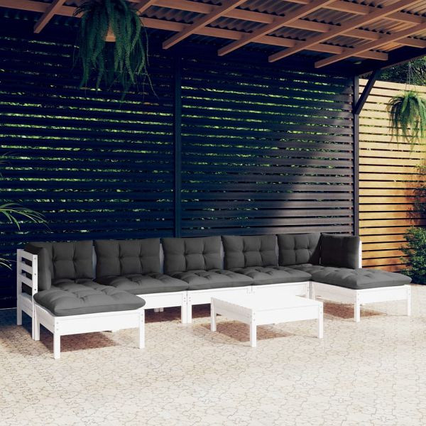 vidaXL 8-teilig Garten-Lounge-Set mit Kissen Weiß Kiefernholz, 3097098
