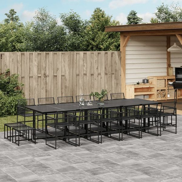 vidaXL 17-teilig Garten-Essgruppe Schwarz Poly Rattan, 3295057