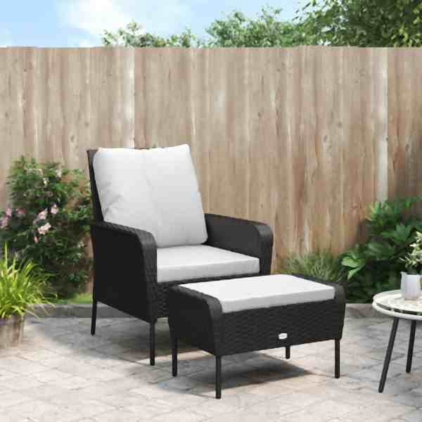vidaXL Gartenstuhl mit Fußhocker Schwarz Poly Rattan, 364116