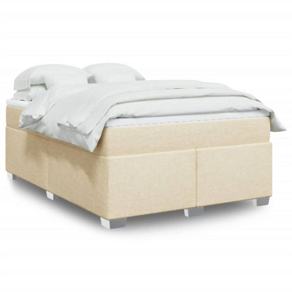 vidaXL Boxspringbett mit Matratze Creme 160x200 cm Stoff, 3285149