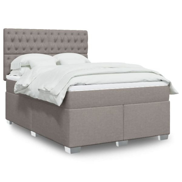 vidaXL Boxspringbett mit Matratze Taupe 160x200 cm Stoff, 3292850