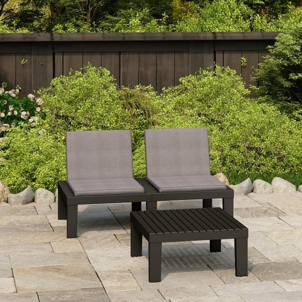 vidaXL 2-tlg. Garten-Lounge-Set mit Auflagen Kunststoff Grau, 315853