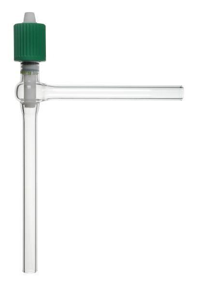 Rettberg Hochvakuum-Eckventil, mit Feingewinde, PTFE-Spindel, Durchlass 0 - 8 mm, Rohransatz Außen-Ø 11 mm, Borosilikatglas 3.3, 107000107