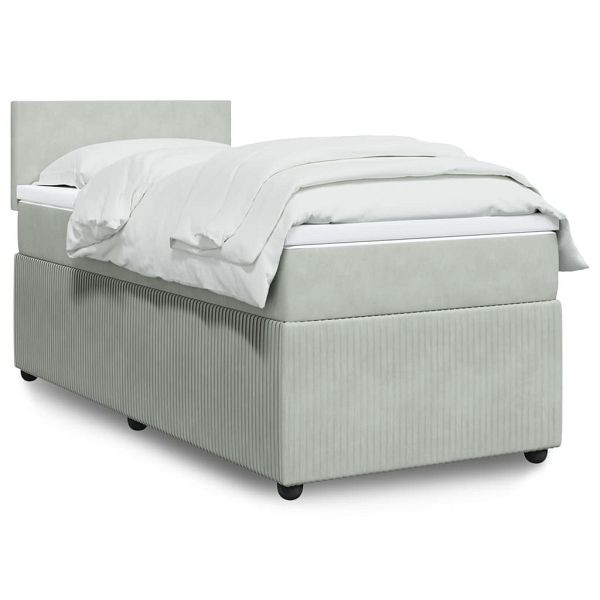 vidaXL Boxspringbett mit Matratze Hellgrau 80x200 cm Samt, 3289884