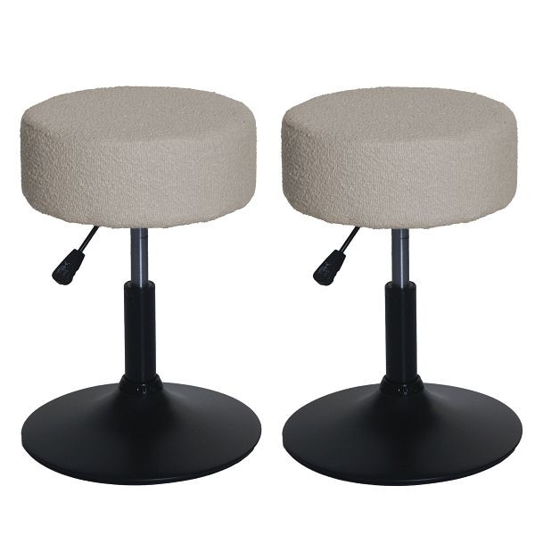 Mendler 2er-Set Hocker HWC-C22, Sitzhocker Schminkhocker, höhenverstellbar drehbar Ø 37cm Stoff Bouclé 450g/m² FSC®, beige, 108889
