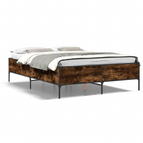 vidaXL Bettgestell Räuchereiche 140x190 cm Holzwerkstoff und Metall, 3279809