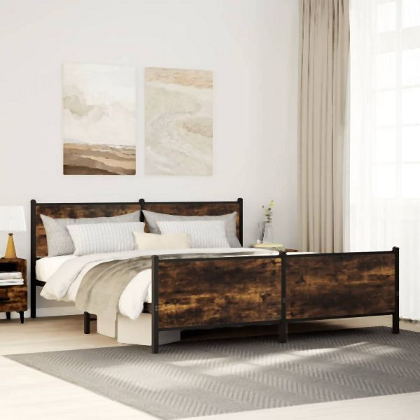 vidaXL Metallbett ohne Matratze Räuchereiche 180x200 cm, 3301355