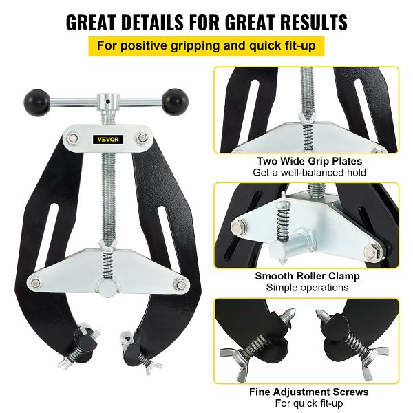 VEVOR Rohrschelle Für Rohre 5,1–15,2 Cm – Ausrichtungsklemme Aus Kohlenstoffstahl, Schnellspannend, Für Präzise Rohrmontage