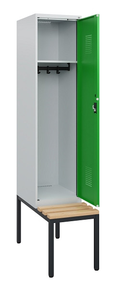 C+P Spind Evolo PLUS, 1 Abteil, 1950x400x815mm, 7035/6037, Zylinderschloss, Sitzfläche Holz, Sitzbank, 0490505-12 S10038