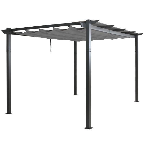 Mendler Aluminium Pergola HWC-N93, Gartenpavillon Pavillon Garten, stabiles 8cm-Gestell Schiebedach UV50+ 3x4m, grau, 110051+110052+110054