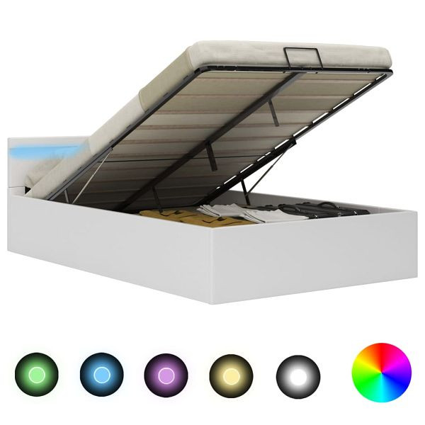 vidaXL Bett mit Bettkasten Hydraulisch LED Weiß Kunstleder 140x200 cm, 285549