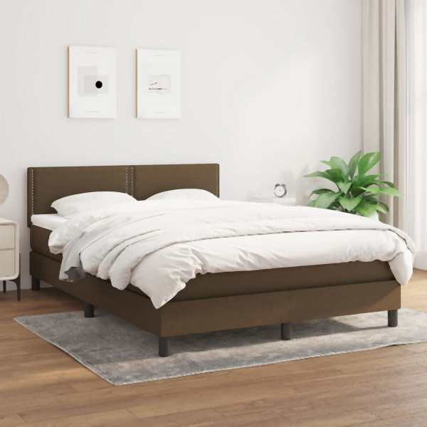 vidaXL Boxspringbett mit Matratze Dunkelbraun 140x200 cm Stoff, 3139980