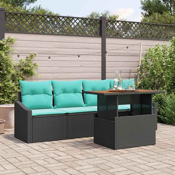 vidaXL Garten-Sofa-Set mit Kissen 5-teilig Schwarz und Teal, 3349773