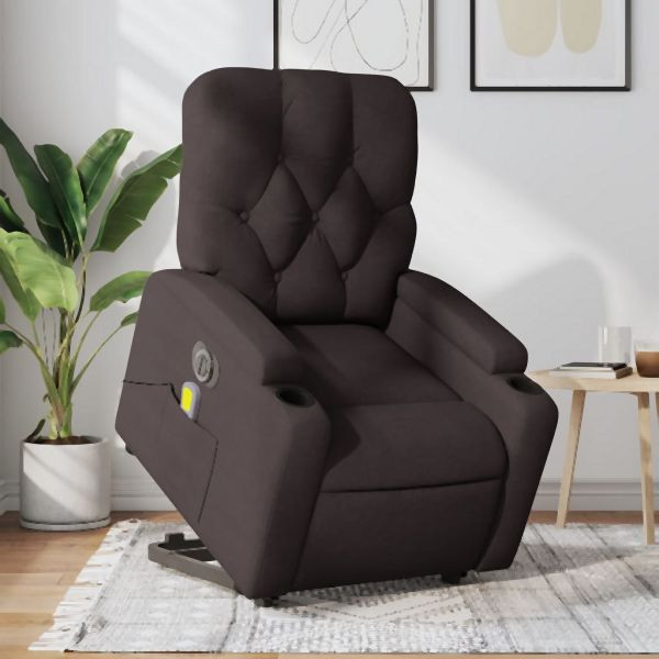 vidaXL Elektrischer Massagesessel mit Aufstehhilfe Dunkelbraun Stoff, 3204751