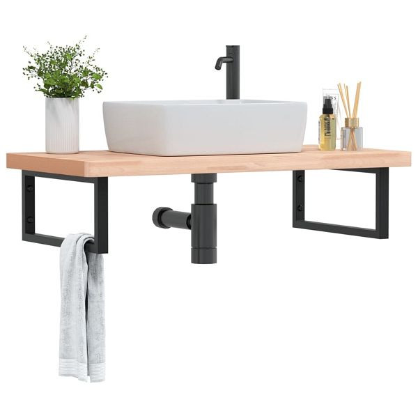 vidaXL Waschbeckenregal Wandmontage Stahl und Massivholz Buche, 3302437