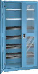 LISTA Flügeltürschrank (BxTxH) 1000x580x1950mm KEY Lock, Lichtblau, 4 Auszugböden, 2 Verstellböden, Sichtfenstertür, 60.335.010