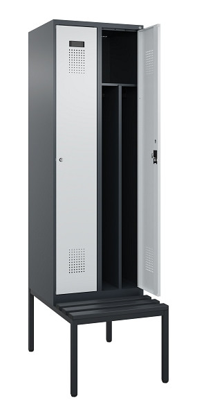 C+P Spind Evolo PLUS, 2 Abteile, 2120x600x815mm, 7016/7035, Zylinderschloss, Material Sitzfläche Kunststoff, Sitzbank, 0490507-20F S10098