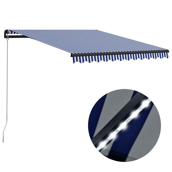 vidaXL Markise Manuell Einziehbar mit LED 350x250 cm Blau & Weiß, 3055224