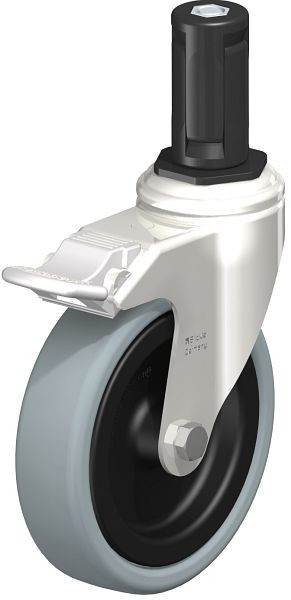 Blickle LKRXA-VPA 126G-11-FI-EXR14 Edelstahl-Apparate-Lenkrolle mit Expander & Feststeller, Vollgummi, Grau, 853294