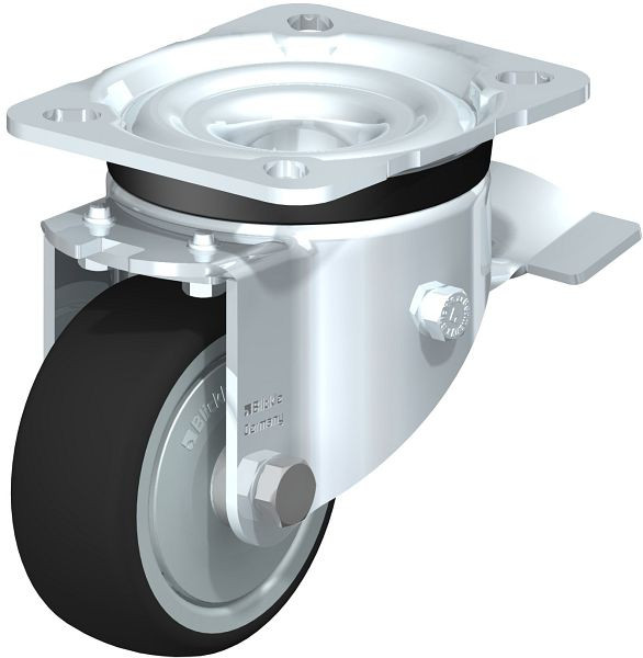 Blickle LK-PATH 80K-ST Stahlblech-Lenkrolle, schwere Ausführung, mit Anschraubplatte & Feststeller, Thermoplastisches Polyurethan, Grau, 852231