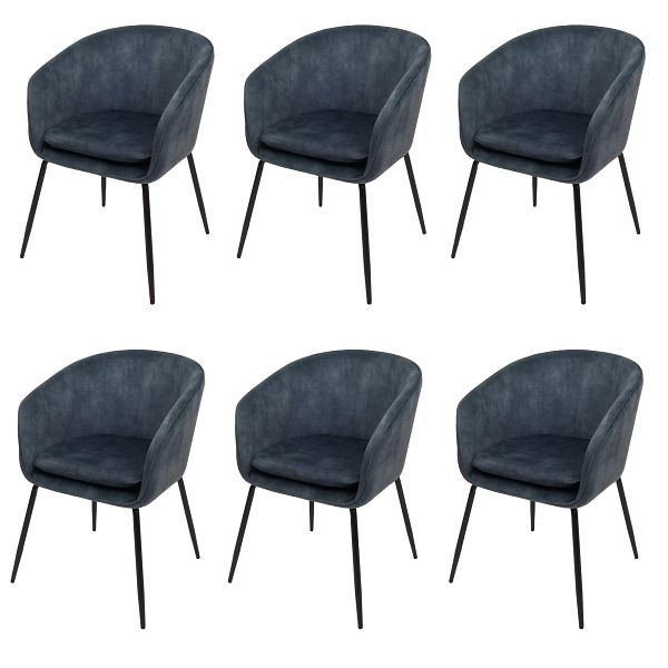 Mendler 6er-Set Esszimmerstuhl HWC-O28, Küchenstuhl Polsterstuhl Stuhl, Stoff/Textil (340g/m²) Metall, blau, 3x122076