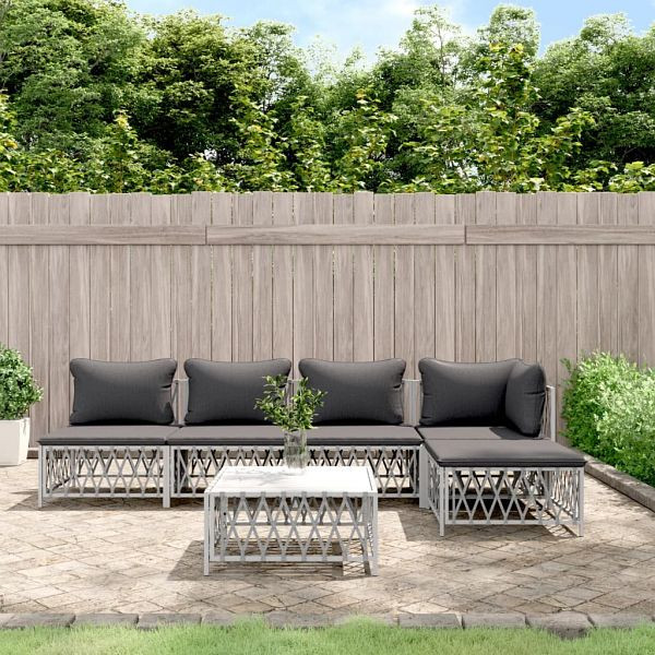 vidaXL 6-teilig Garten-Lounge-Set mit Kissen Weiß Stahl, 3186858