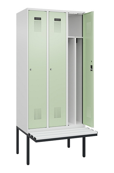 C+P Spind Evolo PLUS, 3 Abteile, 2120x900x815mm, 9016/6019, Haken 4, Zylinderschloss, Material Sitzfläche Kunststoff, 0490407-30F S10099