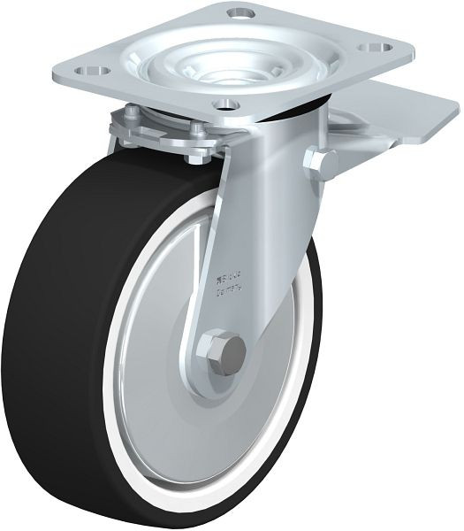 Blickle L-POTH 125K-ST-FA Stahlblech-Lenkrolle, mittelschwere Ausführung, mit Anschraubplatte & Feststeller, Thermoplastisches Polyurethan, Grau, 290676