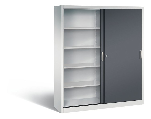 C+P Schiebetürenschrank Acurado, H1950xB1600xT400mm, Farbe: Lichtgrau / Schwarzgrau, Bügelgriff, 5 OH, 2140-00 S10126
