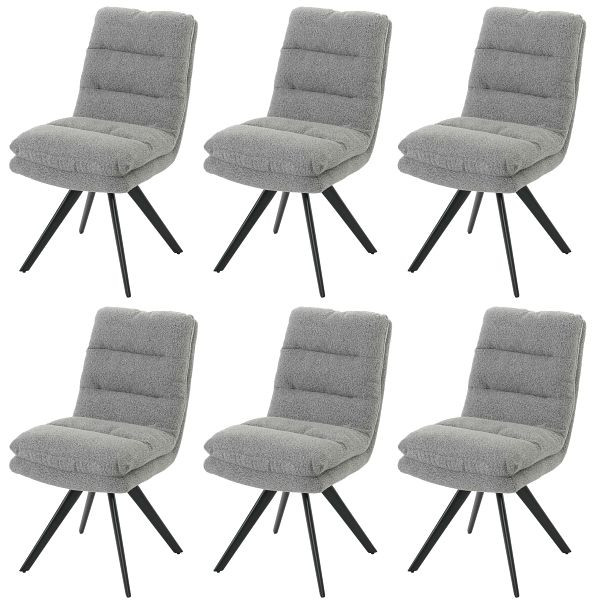 Mendler 6er-Set Esszimmerstuhl HWC-G66, Küchenstuhl, drehbar Auto-Position Stoff/Textil Bouclé MVG, hellgrau, 6x108482