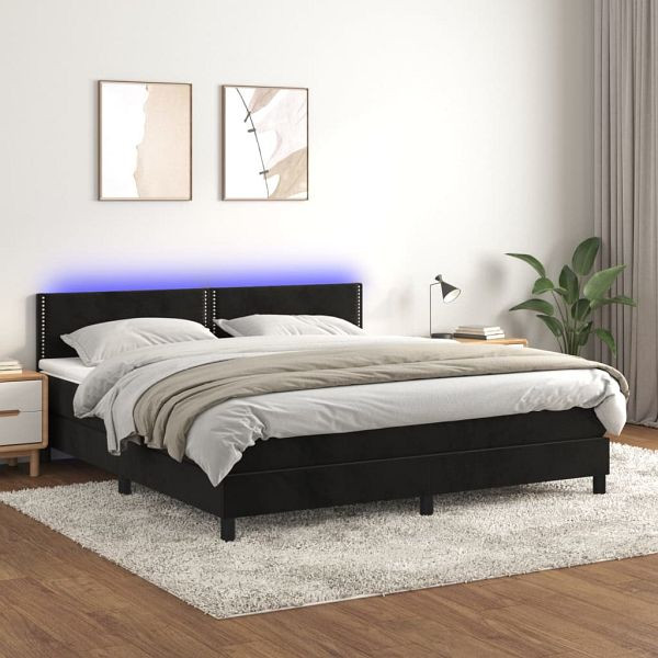 vidaXL Boxspringbett mit Matratze & LED Schwarz 180x200 cm Samt, 3134359