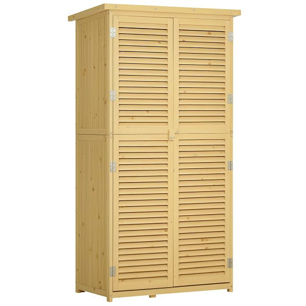 Outsunny Gartenschrank Holz Geräteschuppen Gerätehaus mit Asphaltdach Lamellentür Geräteschrank Schuppen Garten 4 Fächer, 845-215BN