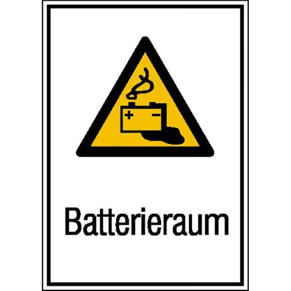 Stein HGS Elektrokennzeichnung/Kombischild mit Warnzeichen und Zusatztext, Batterieraum, 262 x 371 mm / Kunststoff, 43.1310