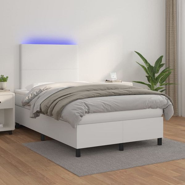 vidaXL Boxspringbett mit Matratze & LED Weiß 120x200 cm Kunstleder, 3135814