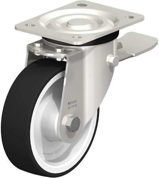 Blickle LX-POTH 150XR-ST Edelstahl-Lenkrolle, mittelschwere Ausführung, mit Anschraubplatte & Feststeller, Thermoplastisches Polyurethan, Grau, 88138