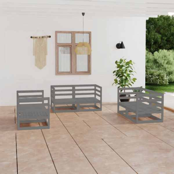 vidaXL 6-tlg. Garten-Lounge-Set Grau Massivholz Kiefer, 3075441