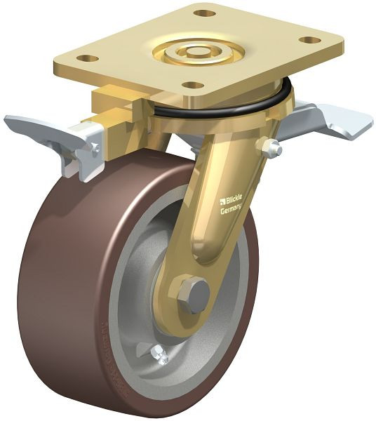 Blickle LS-GB 152K-ST-RI4 Stahlgeschweißte Schwerlast-Lenkrolle, schwere Drehkranz-Ausführung mit Feststeller, Blickle Besthane®, Braun, 852587