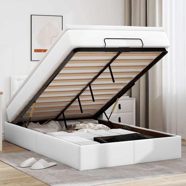 vidaXL Ottoman-Bett mit Matratzen & LEDs Reinweiß 120x200cm Kunstleder, 3312148