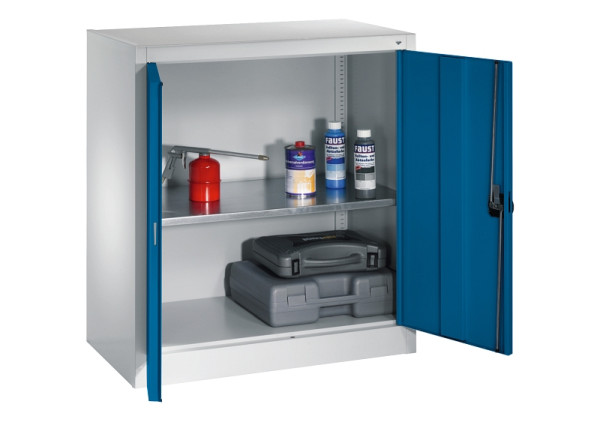 C+P Flügeltürenschrank Serie 12, H1000xB935xT400mm, 7035/5010, 1 Einlegeboden aus Stahl, verzinkt, 130987-300 S10003