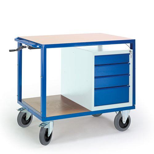 Rollcart Tischwagen 2 Ladeflächen 1090x700 mm höhenverstellbar Schubladenschrank (1160x700), Tragkraft: 400 kg, 07-4308/H