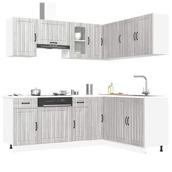 vidaXL 11-tlg. Küchenschrank-Set Lucca Grau Sonoma Holzwerkstoff, 3314957